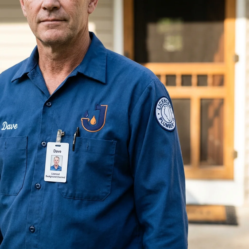 Licensed plumber showing ID badge in Lincolnwood, IL