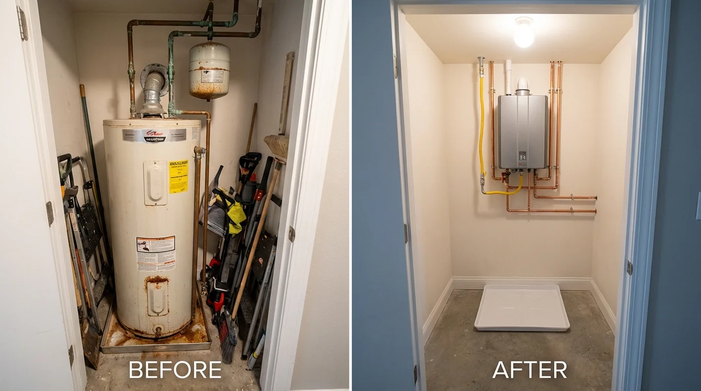Tank water heater versus wall-mounted tankless unit comparison for Lincolnwood, IL homeowners